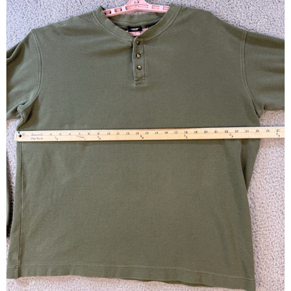 Mens Dockers Green Henley Shirt XL Long Sleeve Cotton Casual Top - Picture 9 of 16